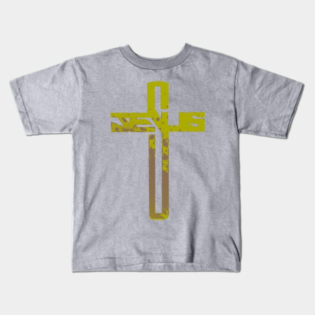 Jesus Cross - Green Kids T-Shirt by AlondraHanley